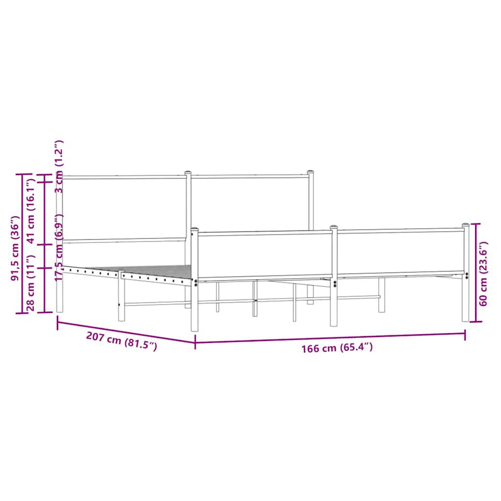 vidaXL Σκελετός Κρεβ. Χωρίς Στρώμα Καφέ Δρυς 160x200 εκ. Μεταλλικό