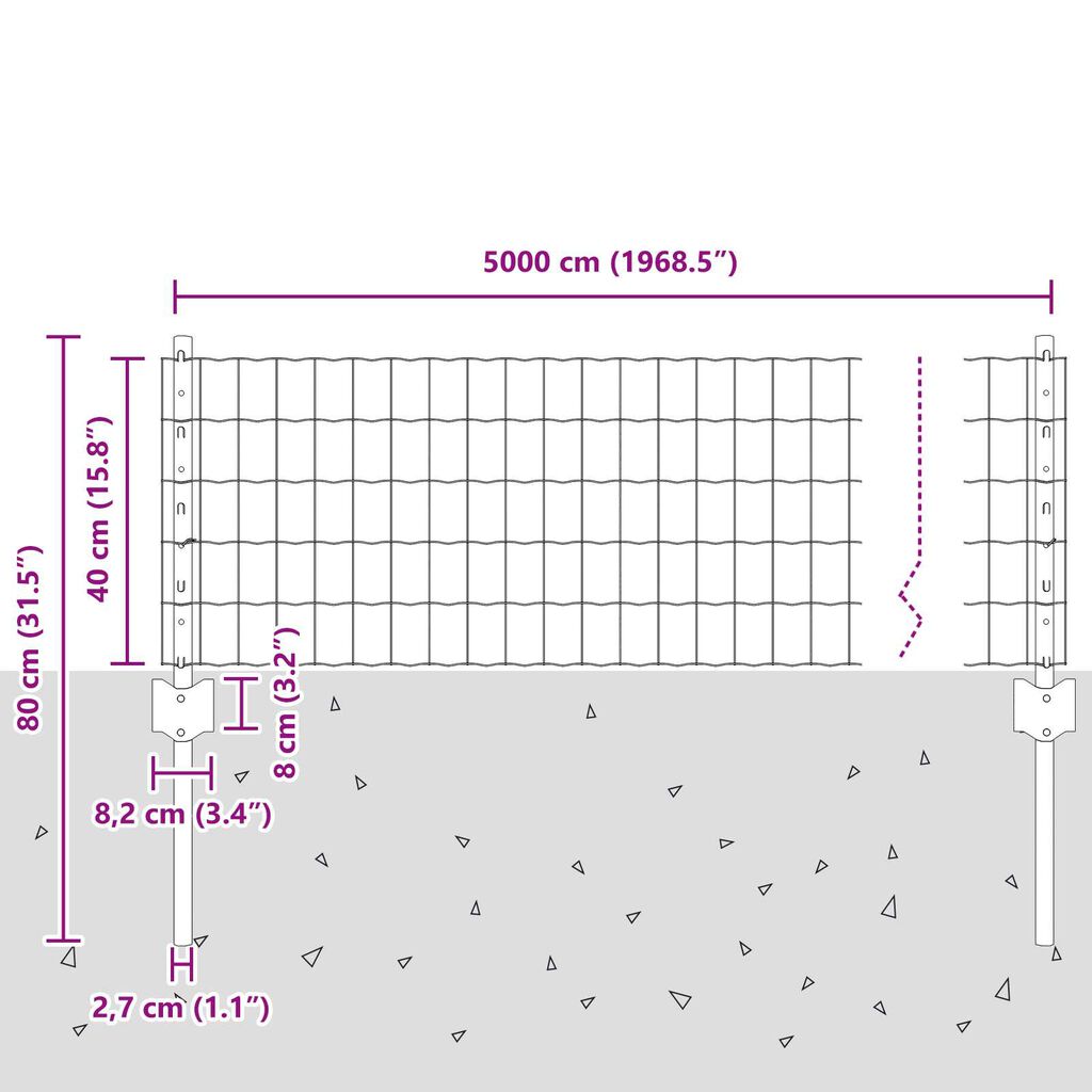 vidaXL Φράχτης με Στήλες. Γκρι 0.4 x 50 μ. Ατσάλι