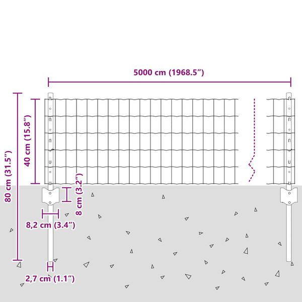 vidaXL Φράχτης με Στήλες. Γκρι 0.4 x 50 μ. Ατσάλι