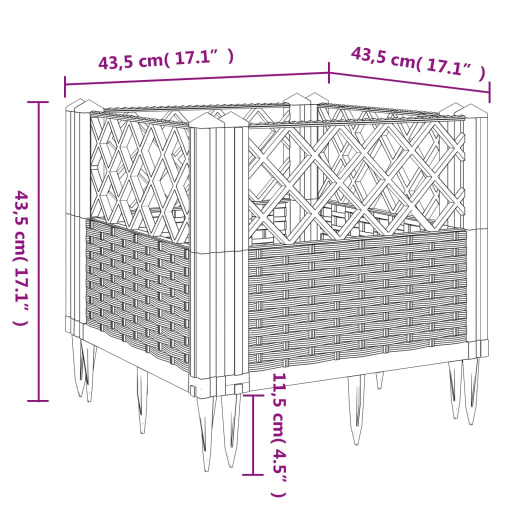 vidaXL Ζαρντινιέρα με Πασσάλους Μαύρη 43,5x43,5x43,5εκ. Πολυπροπυλένιο