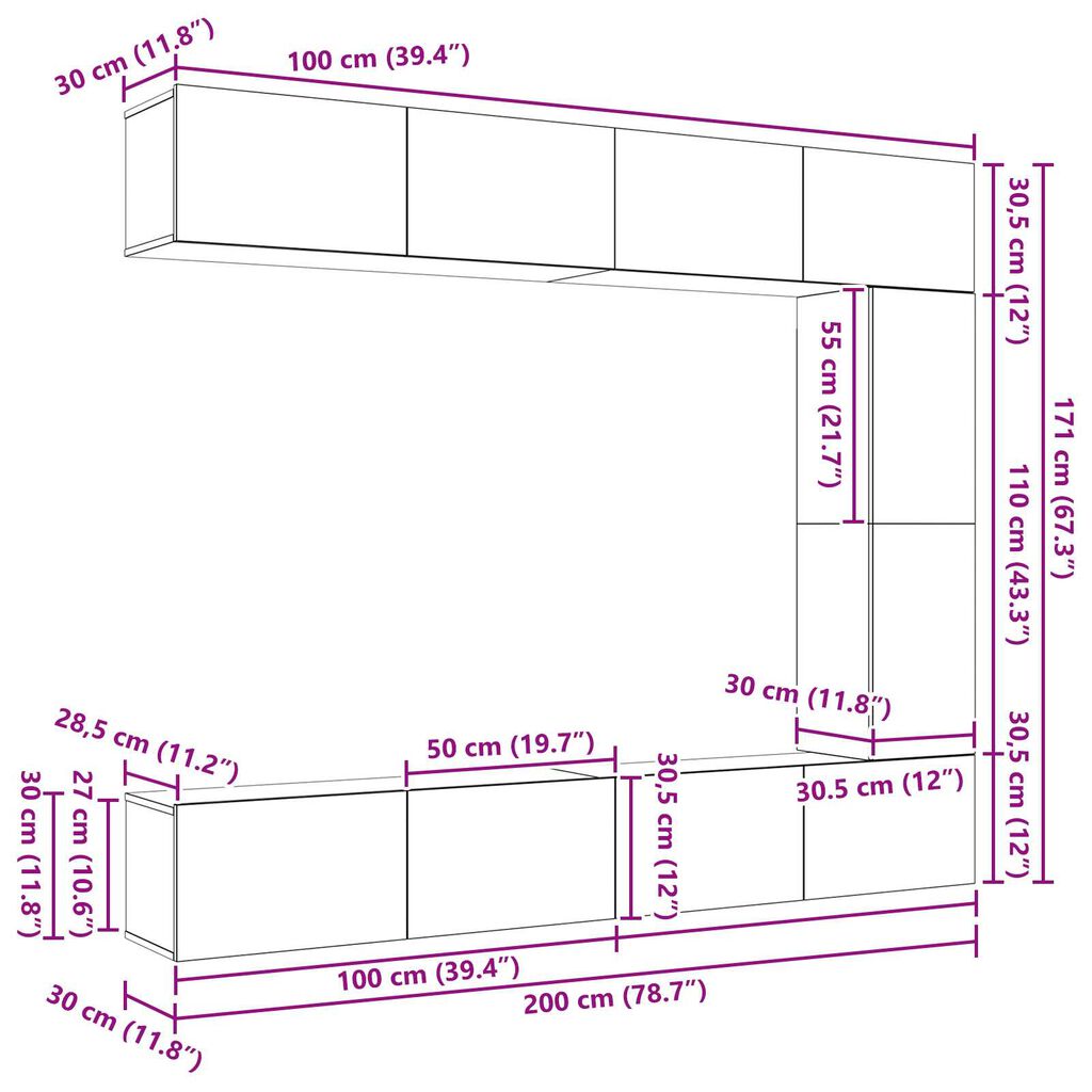 vidaXL Σετ επίπλου τηλεόρασης 5 pcs Μαύρη δρυς 100 x 30 x 30 cm