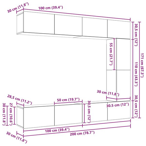 vidaXL Σετ επίπλου τηλεόρασης 5 pcs Μαύρη δρυς 100 x 30 x 30 cm