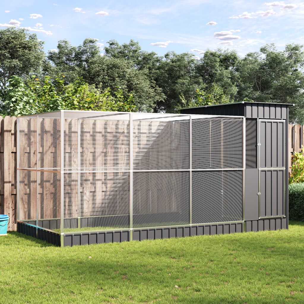 vidaXL Κλουβί με Επέκταση Ασημένιο 416x203x216 εκ. Ατσάλινο