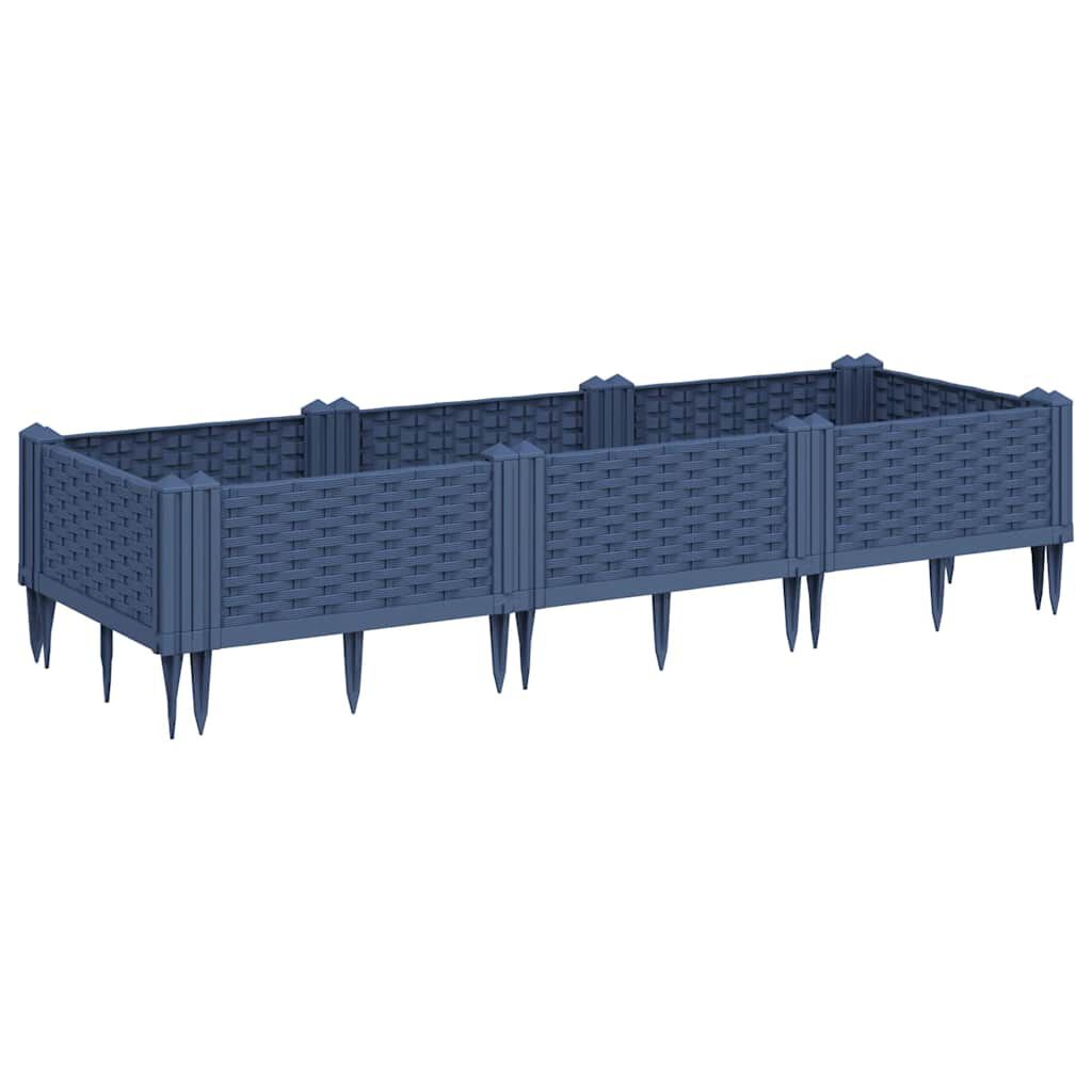 vidaXL Ζαρντινιέρα με Πασσάλους Μπλε Γκρι 125x40x28,5 εκ. Πολυπροπυλένιο