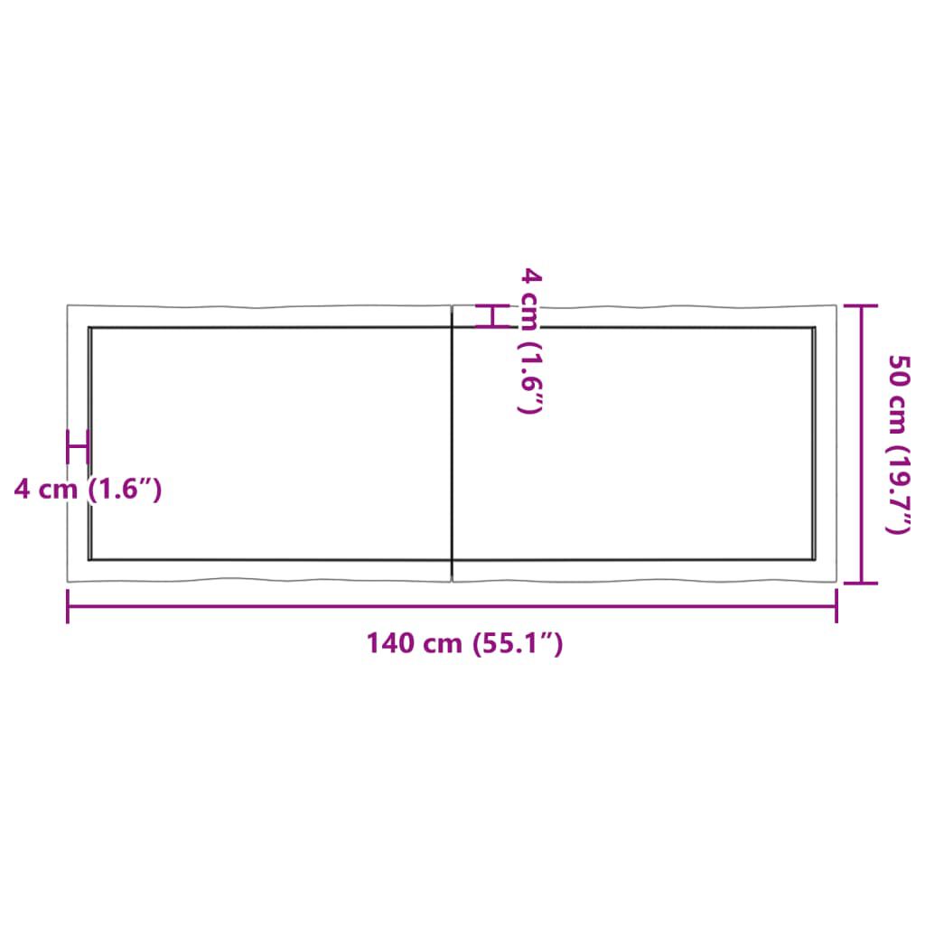vidaXL Επιφ Τραπεζιού Αν Καφέ 140x50x(2-4)εκ.Ακατέργ. Μασίφ Ξύλο Δρυός