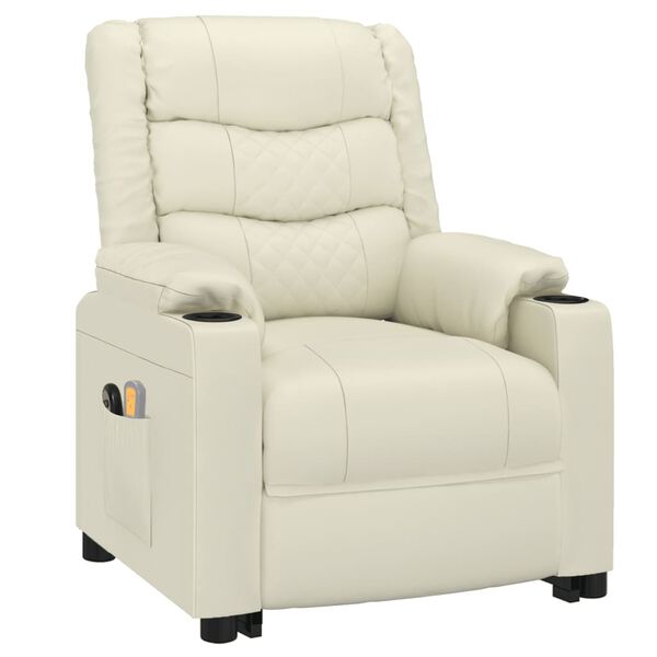 vidaXL Πολυθρόνα Μασάζ με Ανύψωση Κρεμ Συνθετικό Δέρμα