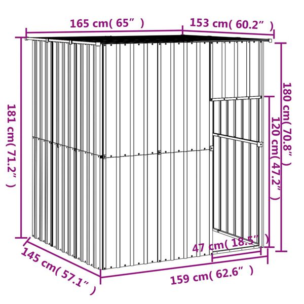 vidaXL Σπιτάκι Σκύλου με Οροφή Αν. Γκρι 165x153x181 εκ Γαλβαν. Χάλυβας