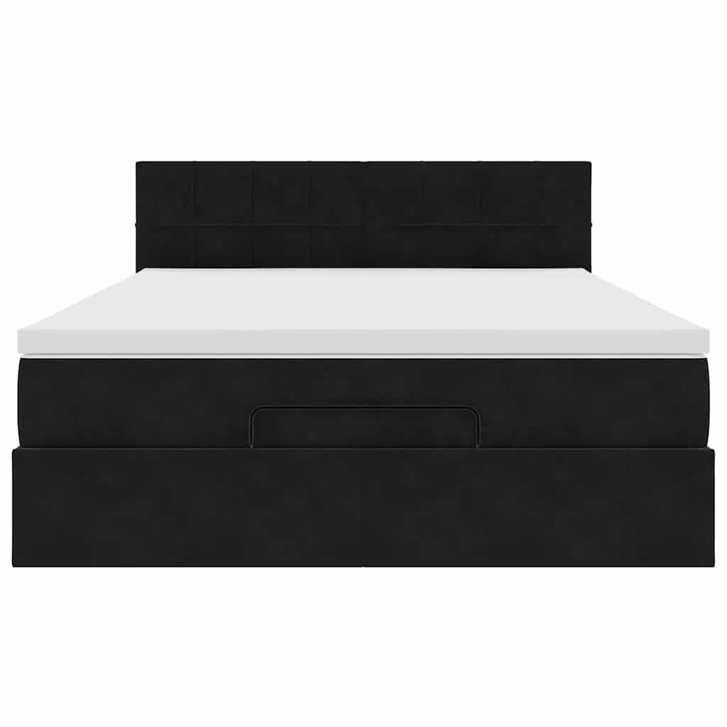 vidaXL Οθωμανικό κρεβάτι με στρώμα & LEDs Μαύρο 140x190cm Velvet