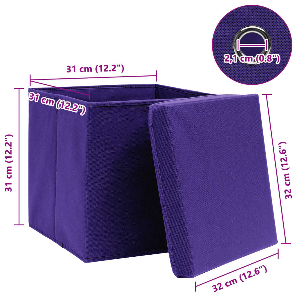 vidaXL Κουτιά Αποθήκευσης με Καπάκια 4 τεμ Μοβ 32x32x32εκ Υφασμάτινα