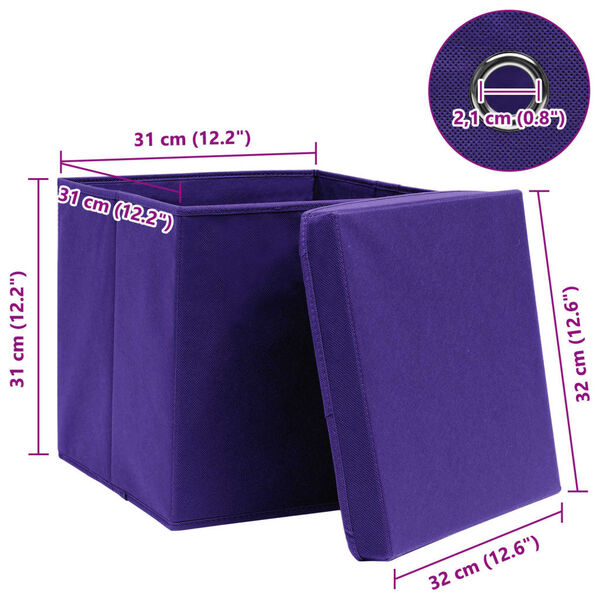vidaXL Κουτιά Αποθήκευσης με Καπάκια 4 τεμ Μοβ 32x32x32εκ Υφασμάτινα