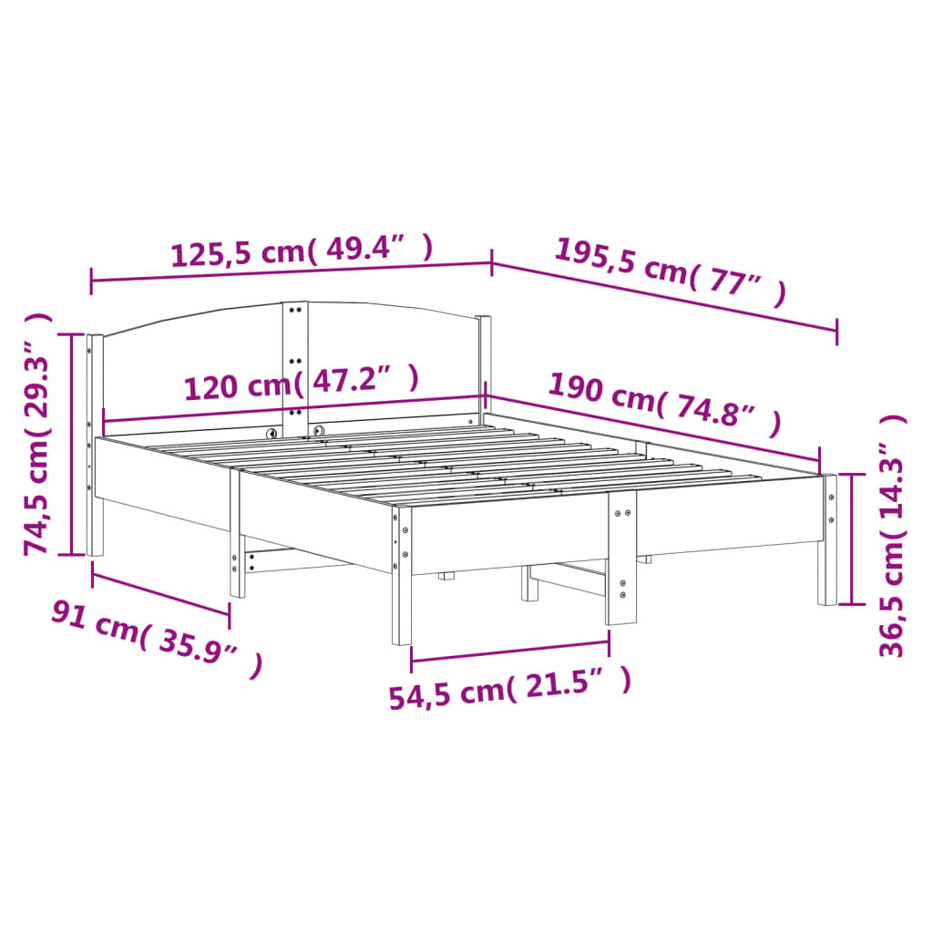 vidaXL Σκελετός Κρεβατιού Χωρίς Στρώμα 120x190 εκ Μασίφ Ξύλο Πεύκου