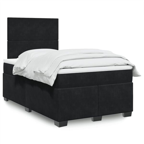 vidaXL Κρεβάτι Boxspring με Στρώμα Μαύρο 120 x 200 εκ. Βελούδινο