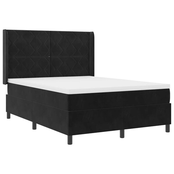 vidaXL Κρεβάτι Box Spring με Στρώμα Μαύρο 140x190 εκ Βελούδο