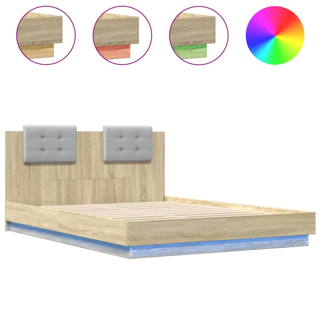 vidaXL Πλαίσιο Κρεβατιού με Κεφαλάρι/LED Sonoma δρυς 150x200 εκ.