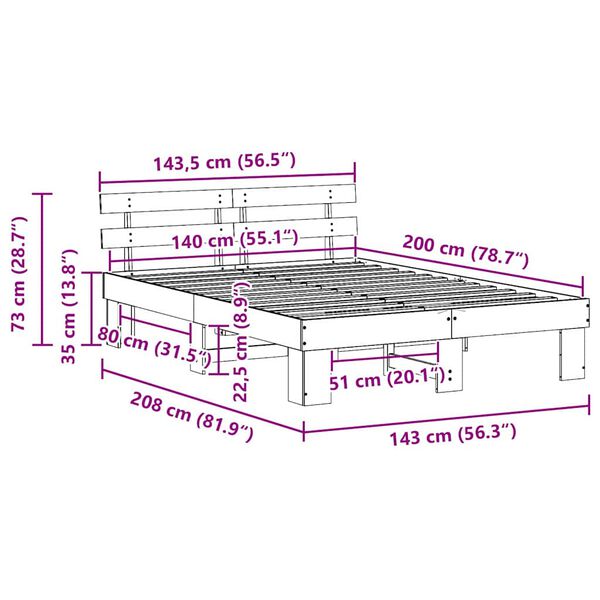 vidaXL Σκελετός Κρεβατιού Λευκό 140 x 200 cm Μασίφ ξύλο πεύκου