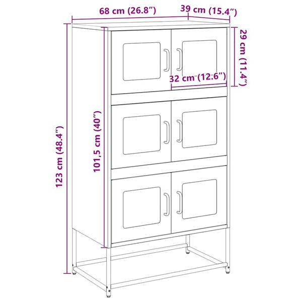 vidaXL Highboard Ροζ 68x39x123 cm Ατσάλι