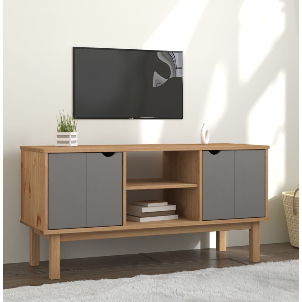 vidaXL Έπιπλο Τηλεόρασης OTTA Καφέ/Γκρι 113,5x43x57 εκ. Μασίφ Πεύκο