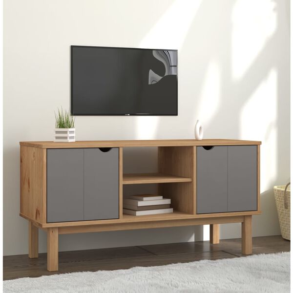 vidaXL Έπιπλο Τηλεόρασης OTTA Καφέ/Γκρι 113,5x43x57 εκ. Μασίφ Πεύκο