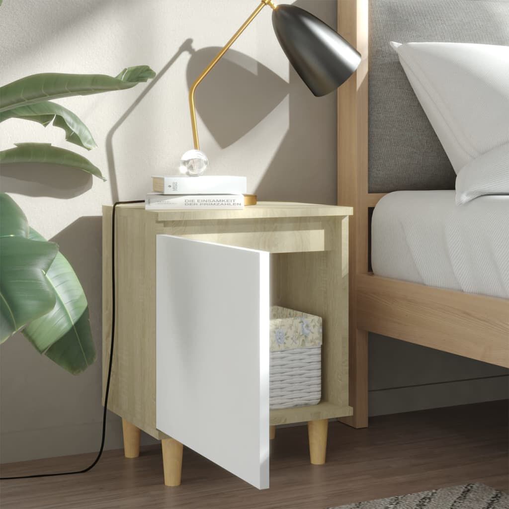 vidaXL Κομοδίνο Sonoma Δρυς/Λευκό 40 x 30 x 50 εκ. Μασίφ Ξύλινα Πόδια