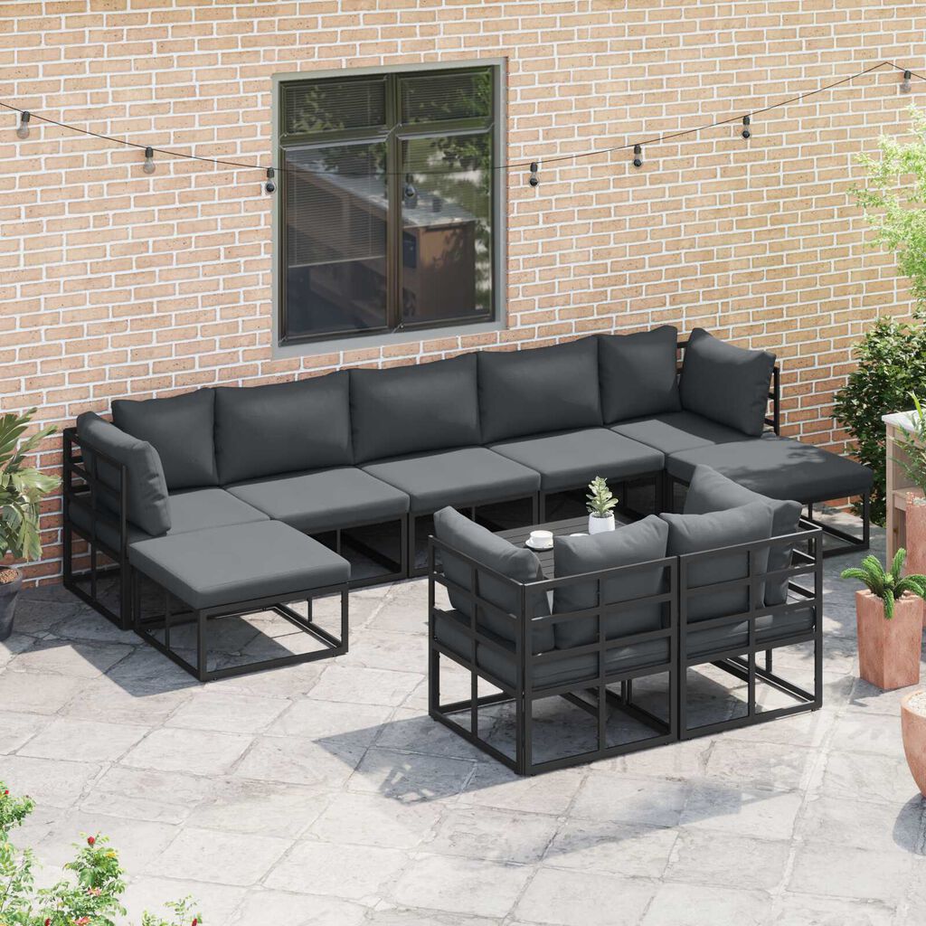 vidaXL Σετ Καναπέ Κήπου 9 pcs Μαύρο 353 x 141.5 x 71 εκ Αλουμίνιο
