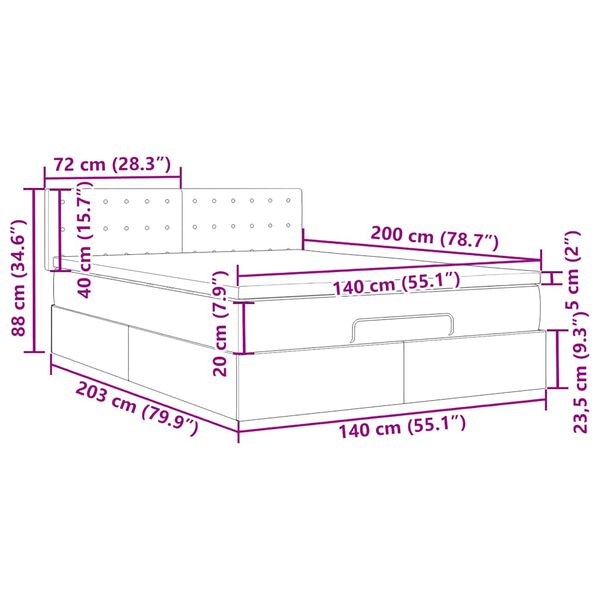 vidaXL Οθωμανικό κρεβάτι με στρώμα & LEDs Ανοιχτό γκρι Βελούδο