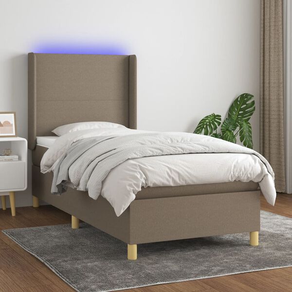 vidaXL &Kappa;&rho;&epsilon;&beta;ά&tau;&iota; Boxspring &mu;&epsilon; &Sigma;&tau;&rho;ώ&mu;&alpha; & LED Taupe 80x200 &epsilon;&kappa;. &Upsilon;&phi;&alpha;&sigma;&mu;ά&tau;&iota;&nu;&omicron;