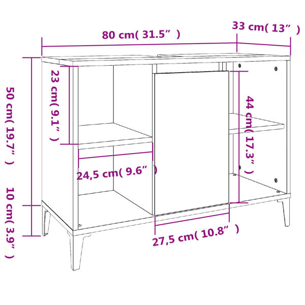 vidaXL Ντουλάπι Νιπτήρα Sonoma Δρυς 80x33x60 εκ. Επεξεργασμένο Ξύλο