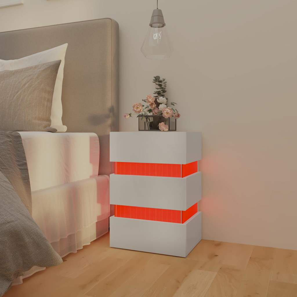vidaXL Κομοδίνο με LED Γυαλιστερό Λευκό 45x35x67 εκ. Επεξεργασμ. Ξύλο
