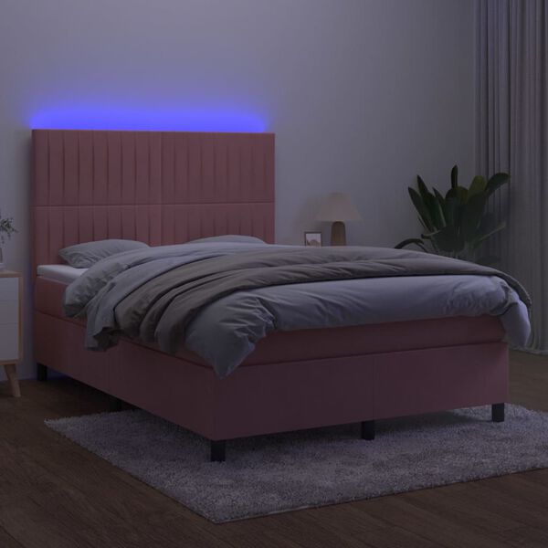 vidaXL &Kappa;&rho;&epsilon;&beta;ά&tau;&iota; Boxspring &mu;&epsilon; &Sigma;&tau;&rho;ώ&mu;&alpha; & LED &Rho;&omicron;&zeta; 140x190 &epsilon;&kappa;. &Beta;&epsilon;&lambda;&omicron;ύ&delta;&iota;&nu;&omicron;