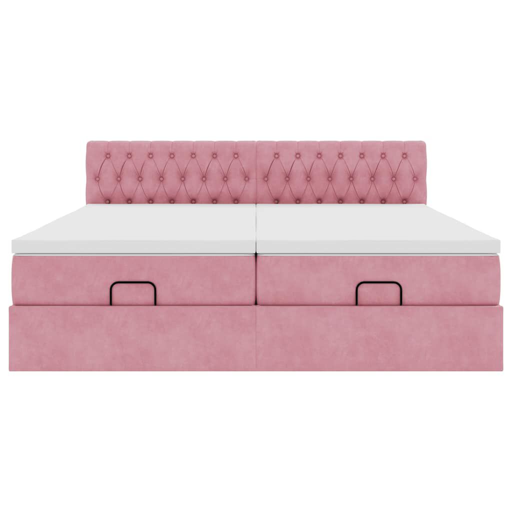 vidaXL Οθωμανικό κρεβάτι με στρώματα ροζ 200x200cm Velvet