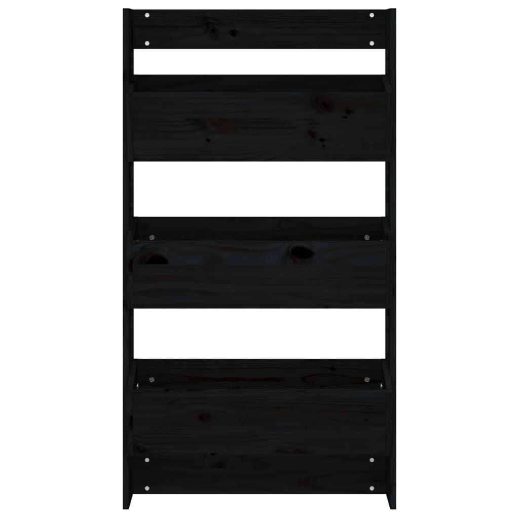 vidaXL Ζαρντινιέρα Τοίχου 3 Επιπέδων Μαύρη 60x18,5x110 εκ. Μασίφ Πεύκο