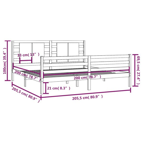 vidaXL Σκελετός Κρεβ. Χωρίς Στρώμα Λευκό 200x200 εκ Μασίφ Πεύκο