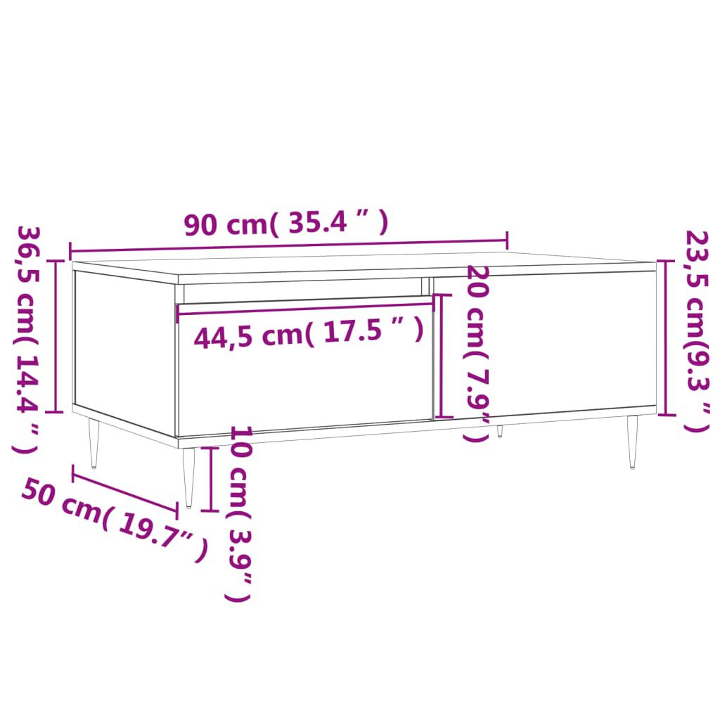 vidaXL Τραπεζάκι Σαλονιού Μαύρο 90x50x36,5 εκ. Επεξεργασμ. Ξύλο
