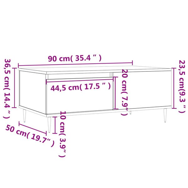 vidaXL Τραπεζάκι Σαλονιού Μαύρο 90x50x36,5 εκ. Επεξεργασμ. Ξύλο