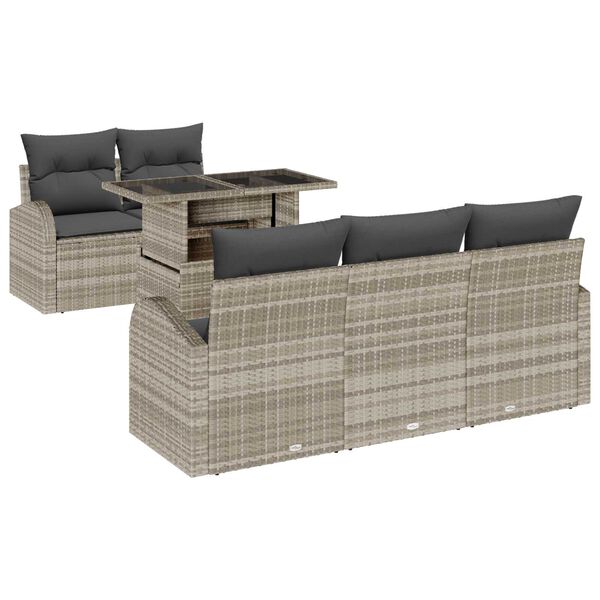 vidaXL Σετ Καναπέ Κήπου με μαξιλάρι 6 pcs Ανοιχτό γκρι Πολυ ράταν