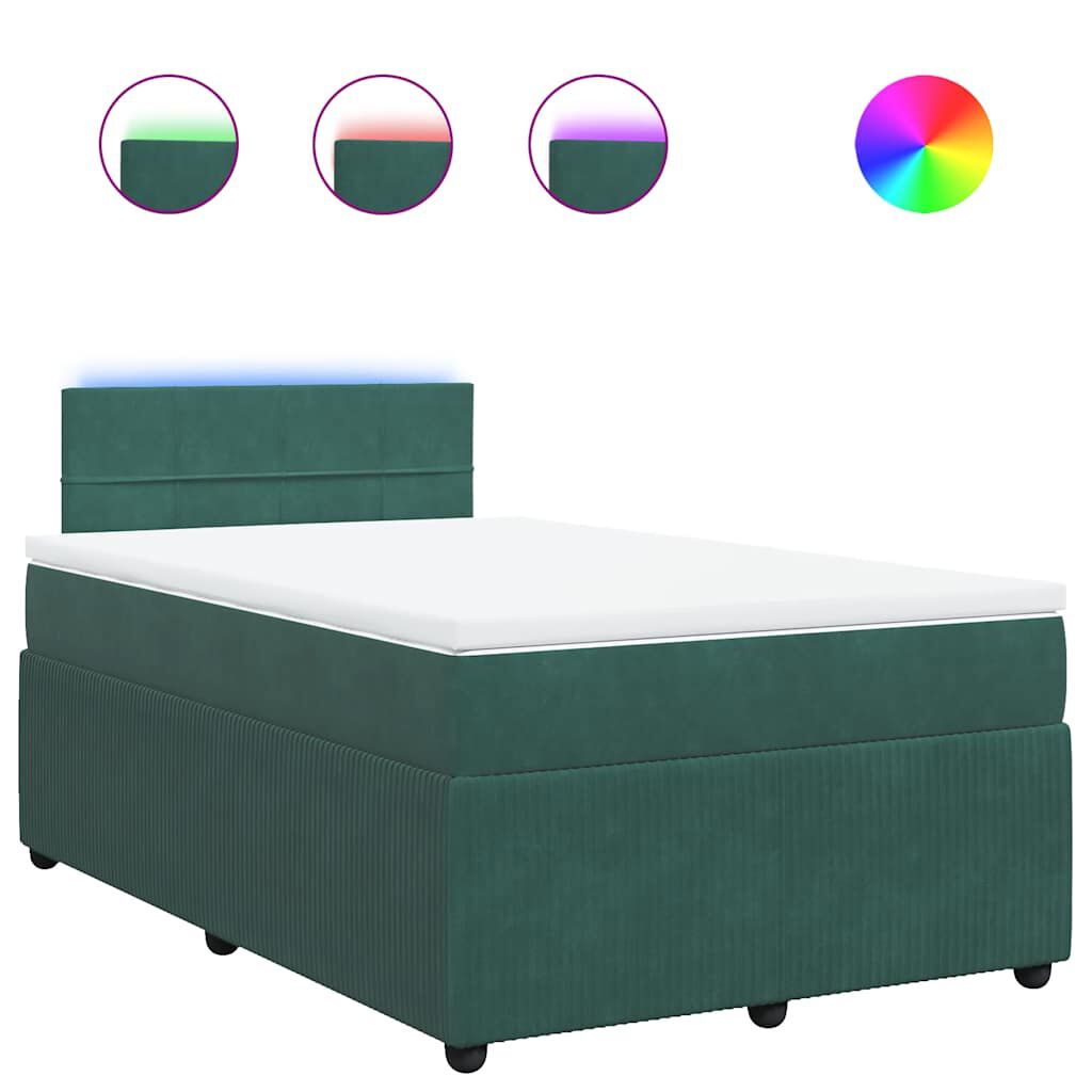 vidaXL Κρεβάτι Boxspring με Στρώμα Σκούρο Πράσινο 120x190εκ. Βελούδινο