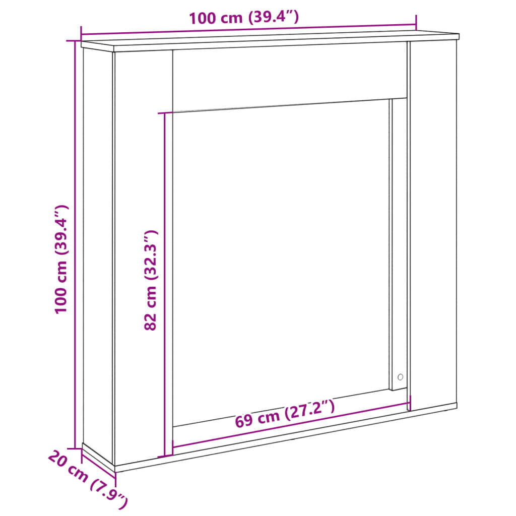 vidaXL Πλαίσιο Τζακιού Λευκό 100x20x100 εκ. από Επεξ. Ξύλο