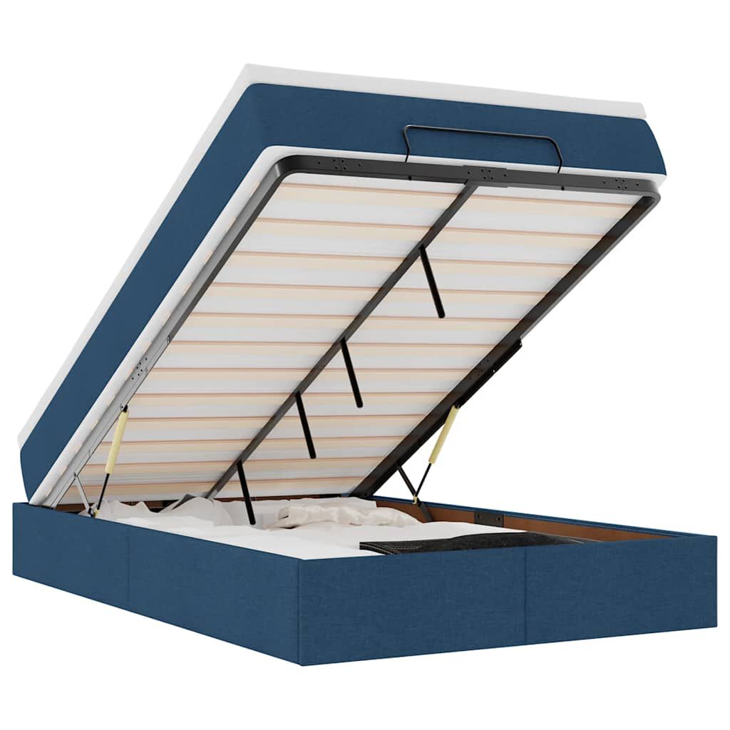 vidaXL Οθωμανικό κρεβάτι με στρώμα μπλε 120x190 cm ύφασμα