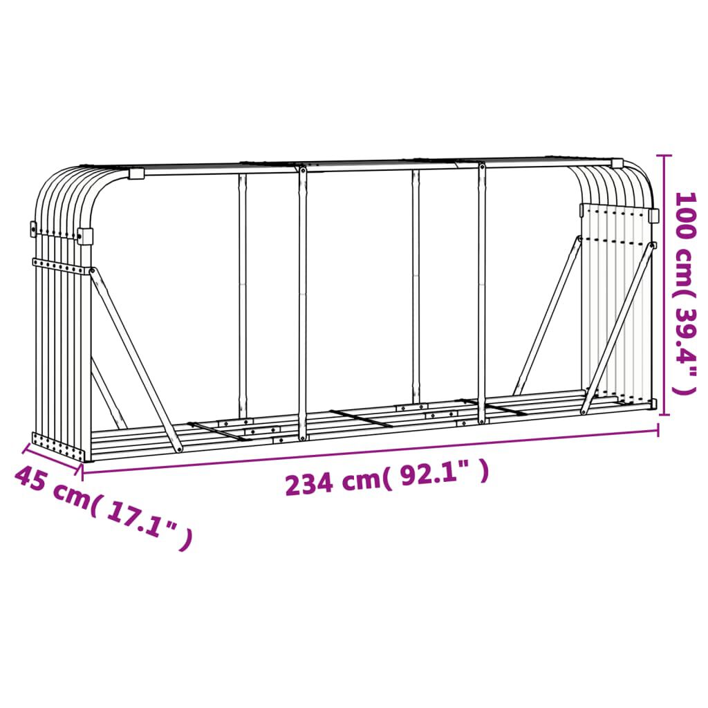 vidaXL Ξυλοθήκη Αν. Γκρι 234 x 45 x 100 εκ. από Γαλβανισμένο Ατσάλι