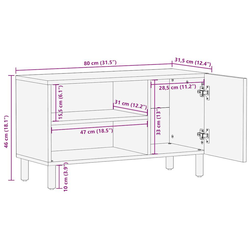 vidaXL Ντουλάπι τηλεόρασης καφέ 80x31,5x46 cm από μασίφ ξύλο Mango