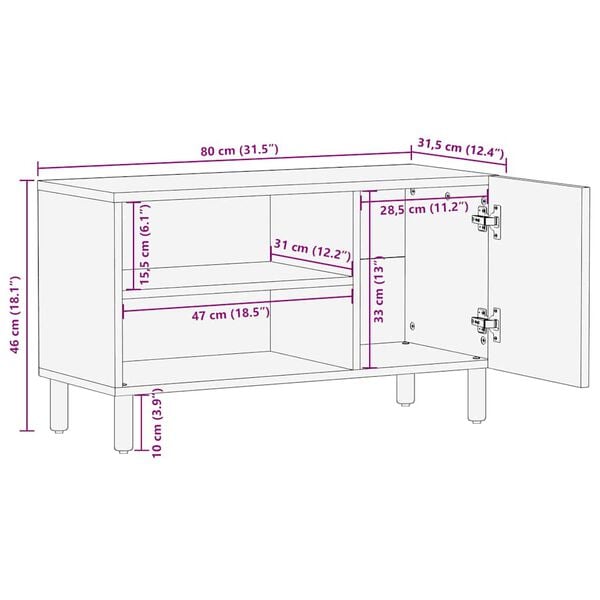 vidaXL Ντουλάπι τηλεόρασης καφέ 80x31,5x46 cm από μασίφ ξύλο Mango