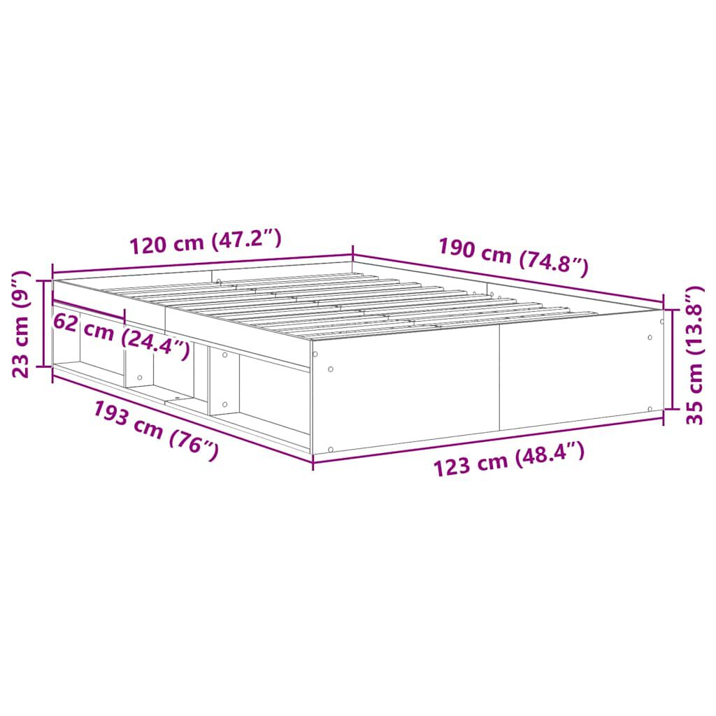 vidaXL Πλαίσιο Κρεβατιού Μαύρο 120 x 190 εκ. Small Double