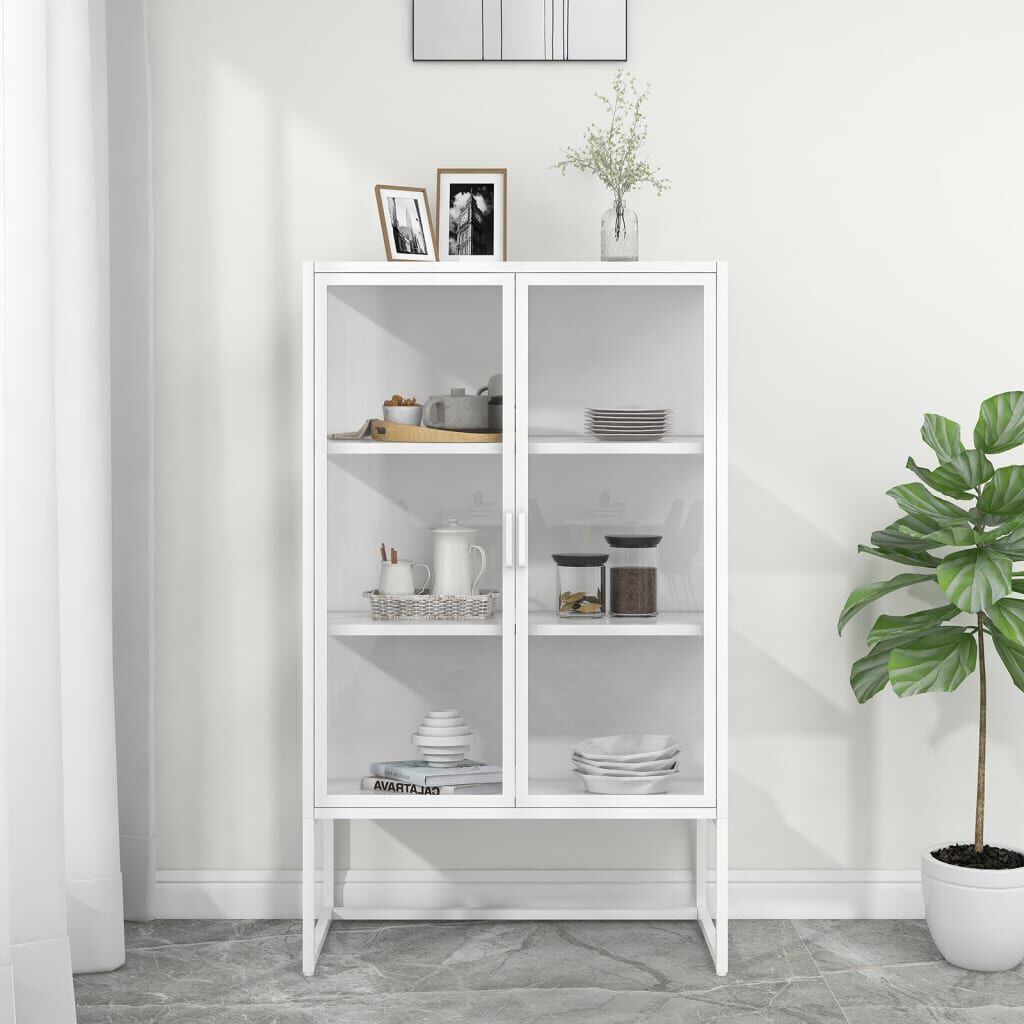 vidaXL Μπουφές Λευκός 80 x 35 x 135 εκ. από Ατσάλι και Ψημένο Γυαλί