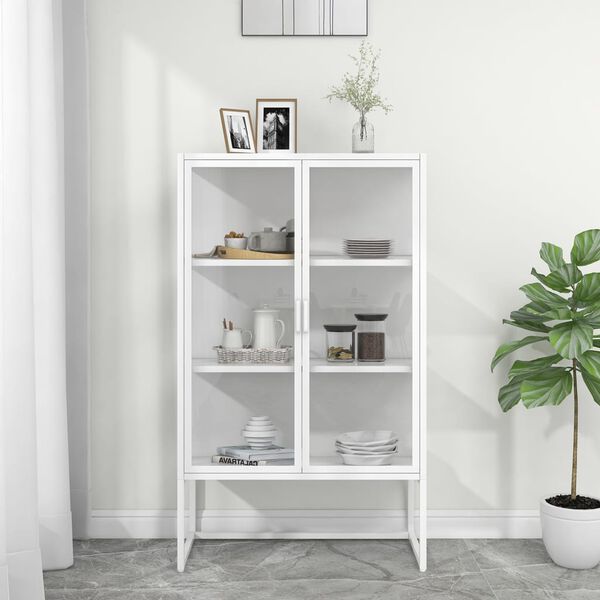 vidaXL Μπουφές Λευκός 80 x 35 x 135 εκ. από Ατσάλι και Ψημένο Γυαλί