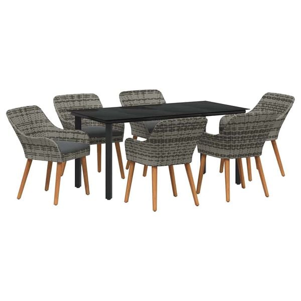vidaXL Σέτ φαγητού για κήπο με μαξιλάρι 7 pcs Γκρι συνθετικό ρατάν