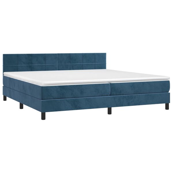 vidaXL Κρεβάτι Boxspring με Στρώμα & LED Σκ. Μπλε 200x200εκ. Βελούδινο