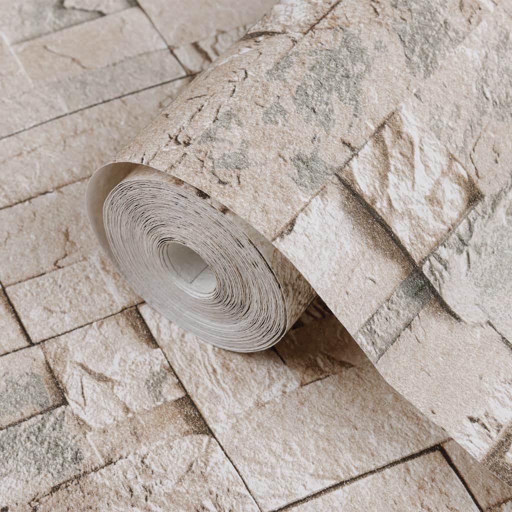 vidaXL Ταπετσαρία 3D με Σχέδιο Πέτρας Γκρι/Μπεζ 10x0,53 μ. Non-woven