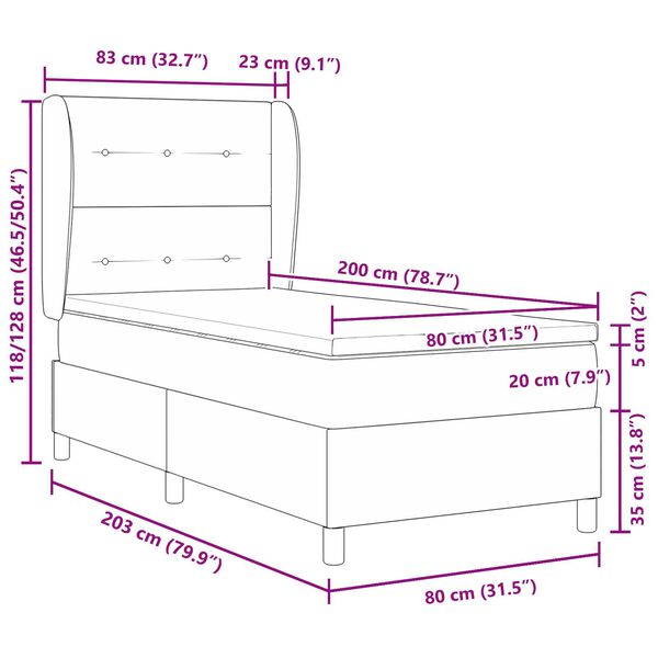 vidaXL Κρεβάτι με ελατήρια με στρώμα Μαύρο 80 x 200 cm Βελούδο