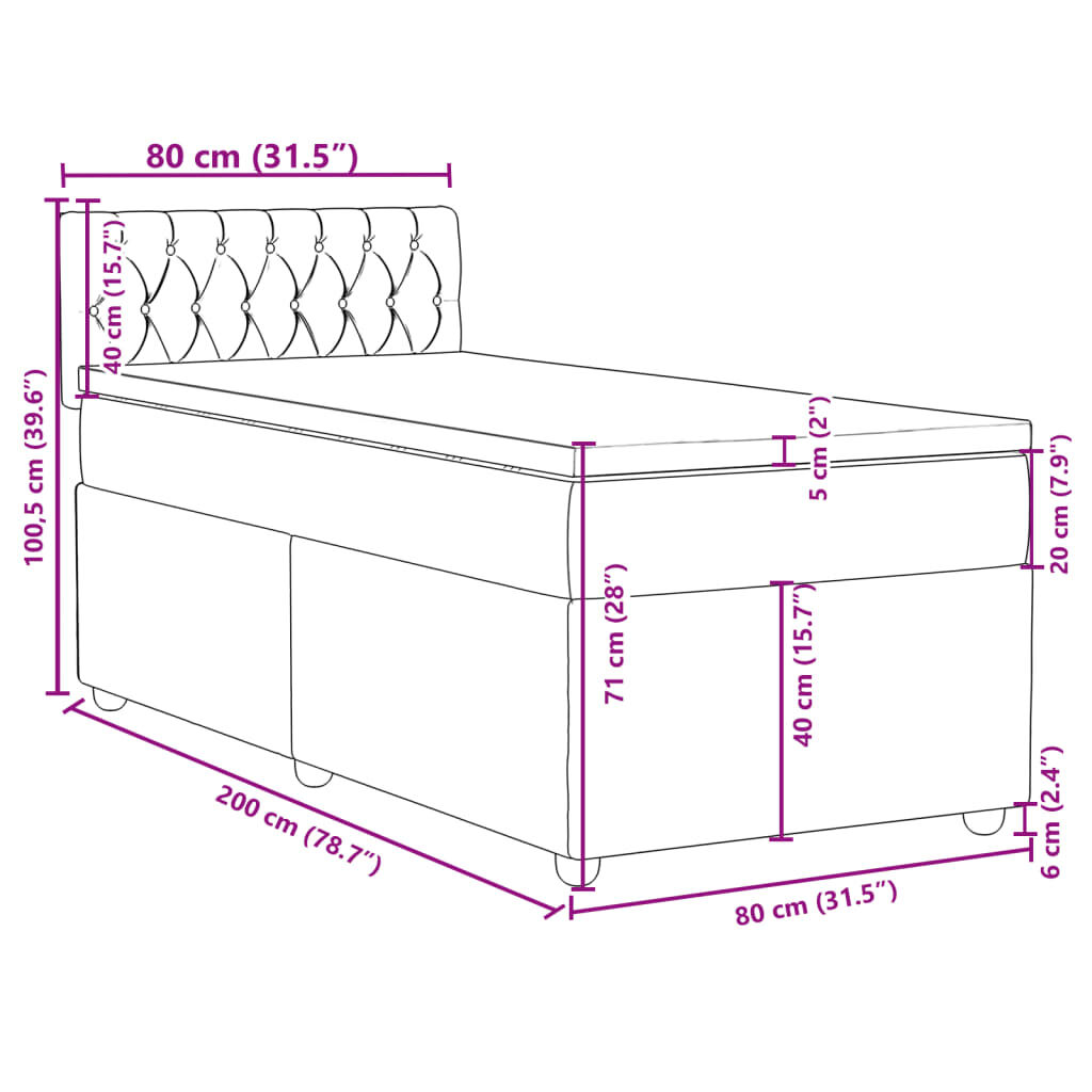 vidaXL Κρεβάτι Boxspring με Στρώμα Μπλε 80x200 εκ. Υφασμάτινο