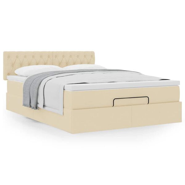 vidaXL Οθωμανικό κρεβάτι με στρώμα Cream 140x200cm ύφασμα